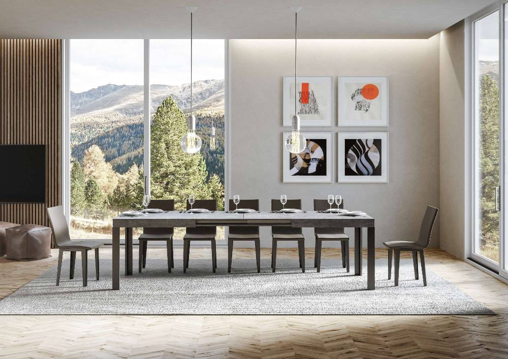 Itamoby Tavolo Linea Allungabile Piano Cemento 90×180 Allungato 284 Telaio Antracite