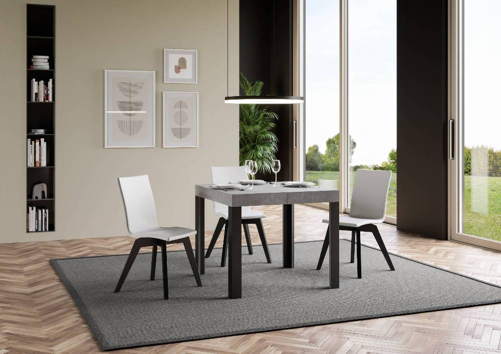 Itamoby Tavolo Linea Allungabile Piano Cemento 90×90 Allungato 246 Telaio Antracite