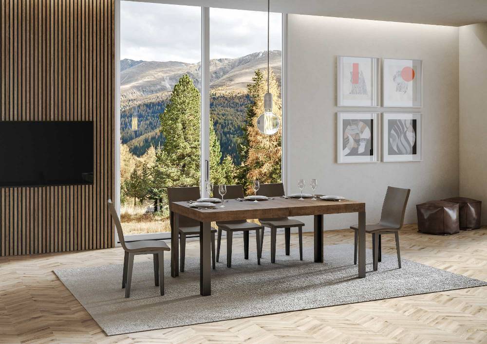 Itamoby Tavolo Linea Allungabile Piano Noce 90×160 Allungato 264 Telaio Antracite