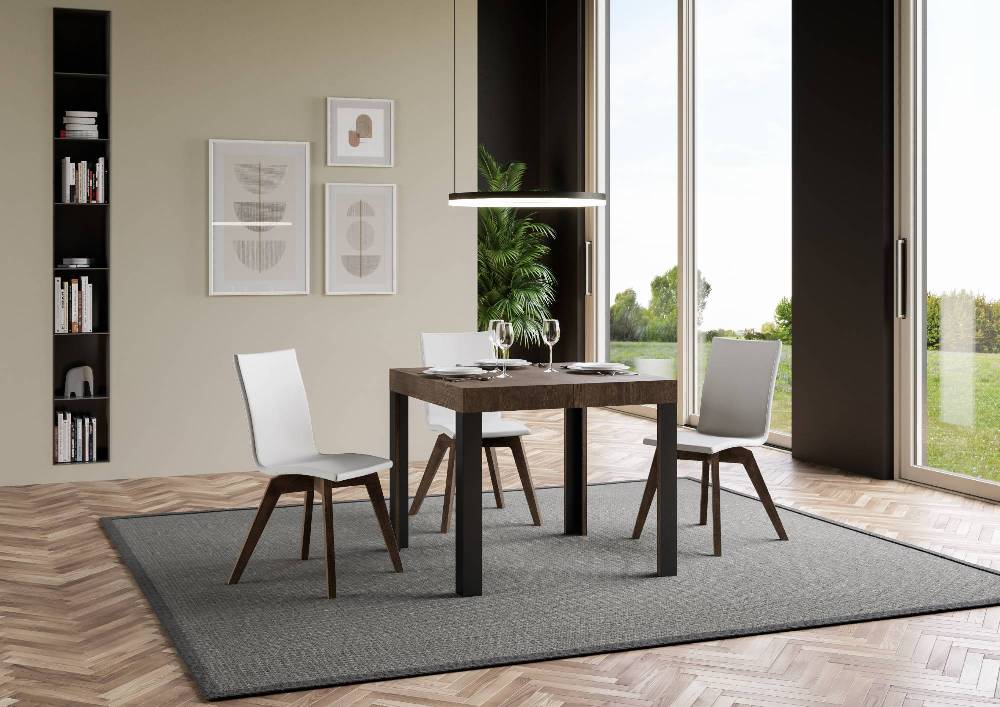 Itamoby Tavolo Linea Allungabile Piano Noce 90×90 Allungato 246 Telaio Antracite