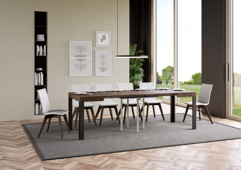 Itamoby Tavolo Linea Allungabile Piano Noce 90×90 Allungato 246 Telaio Antracite