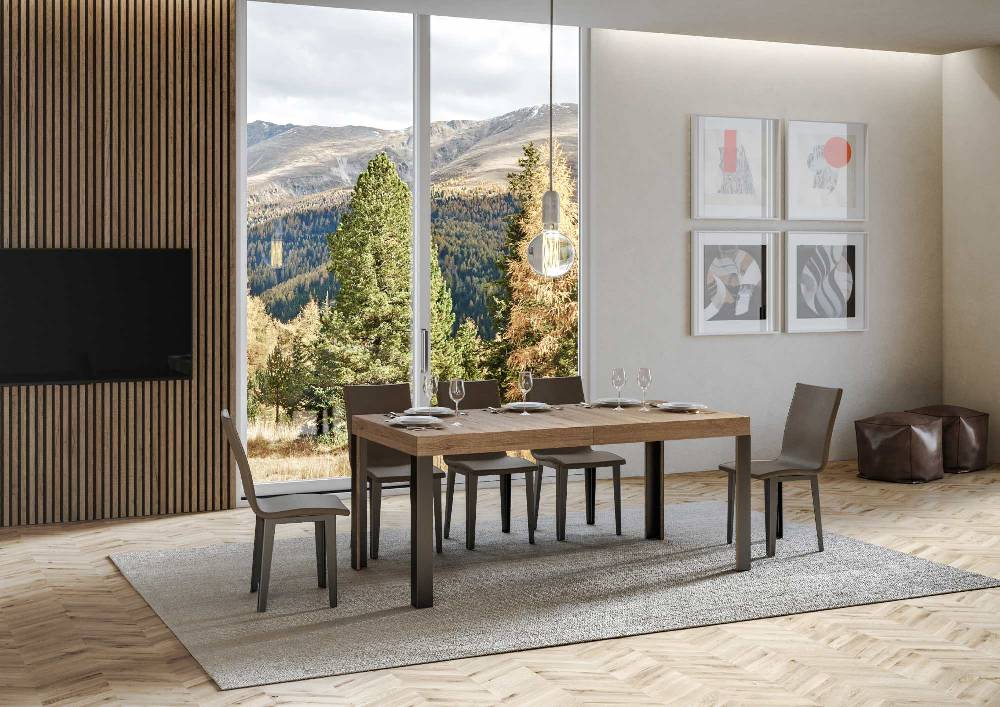 Itamoby Tavolo Linea Allungabile Piano Quercia Natura 90×160 Allungato 264 Telaio Antracite