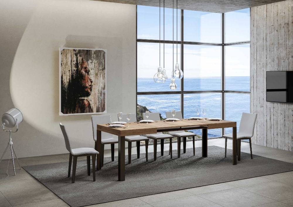 Itamoby Tavolo Linea Allungabile Piano Quercia Natura 90×130 Allungato 234 Telaio Antracite