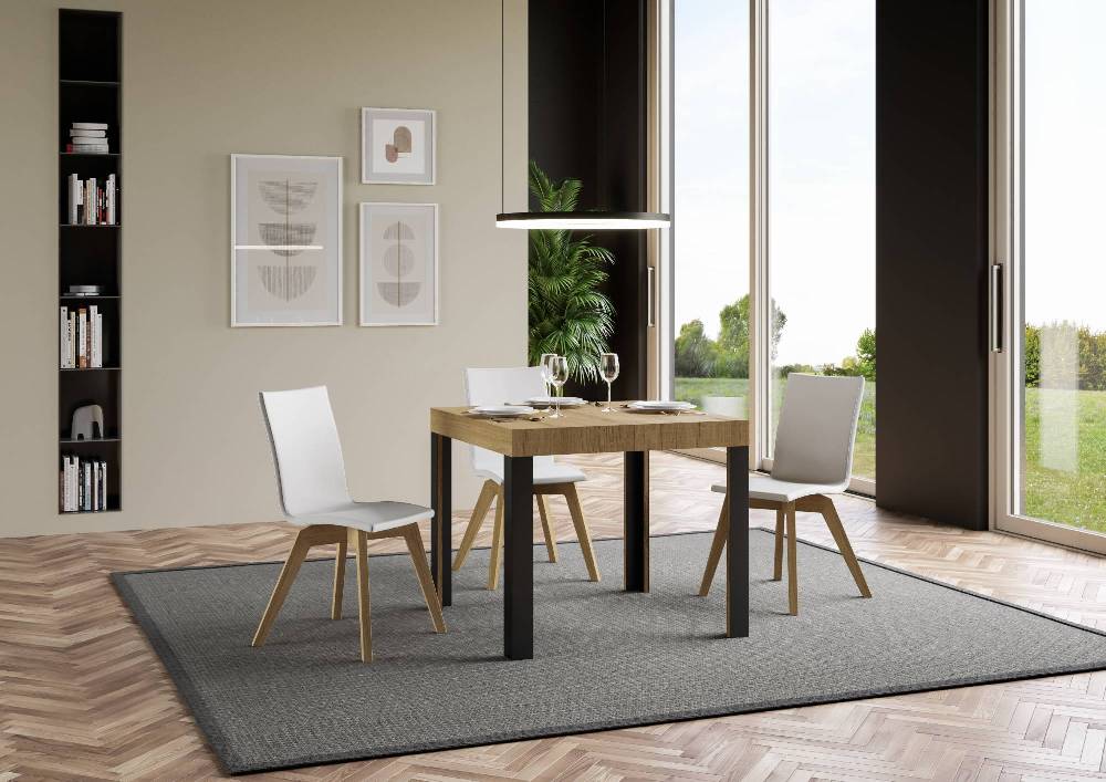 Itamoby Tavolo Linea Allungabile Piano Quercia Natura 90×90 Allungato 246 Telaio Antracite