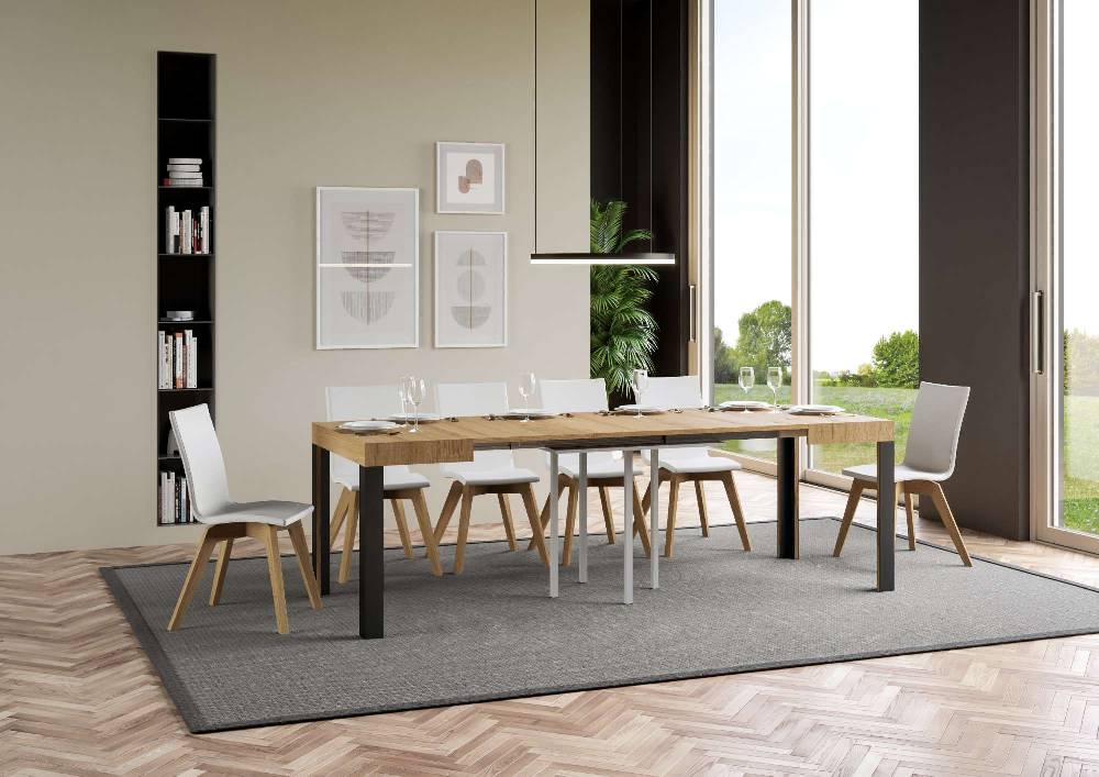 Itamoby Tavolo Linea Allungabile Piano Quercia Natura 90×90 Allungato 246 Telaio Antracite