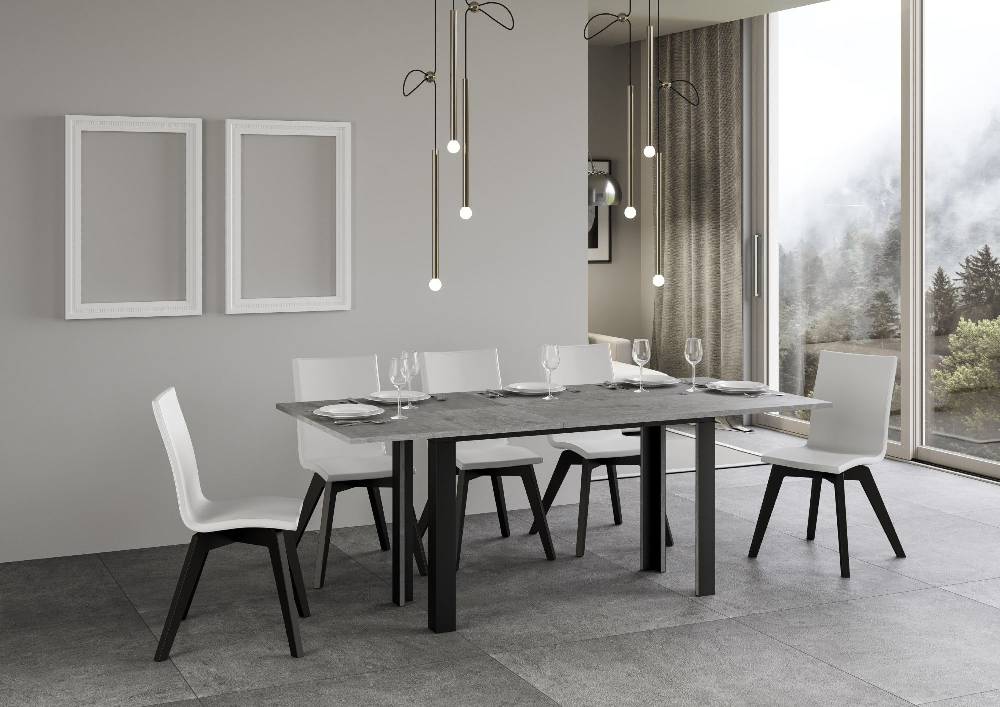 Itamoby Tavolo Linea Double Cemento 120×45 Aperto/Allungato 120×90/200×90 Gambe/telaio Antracite