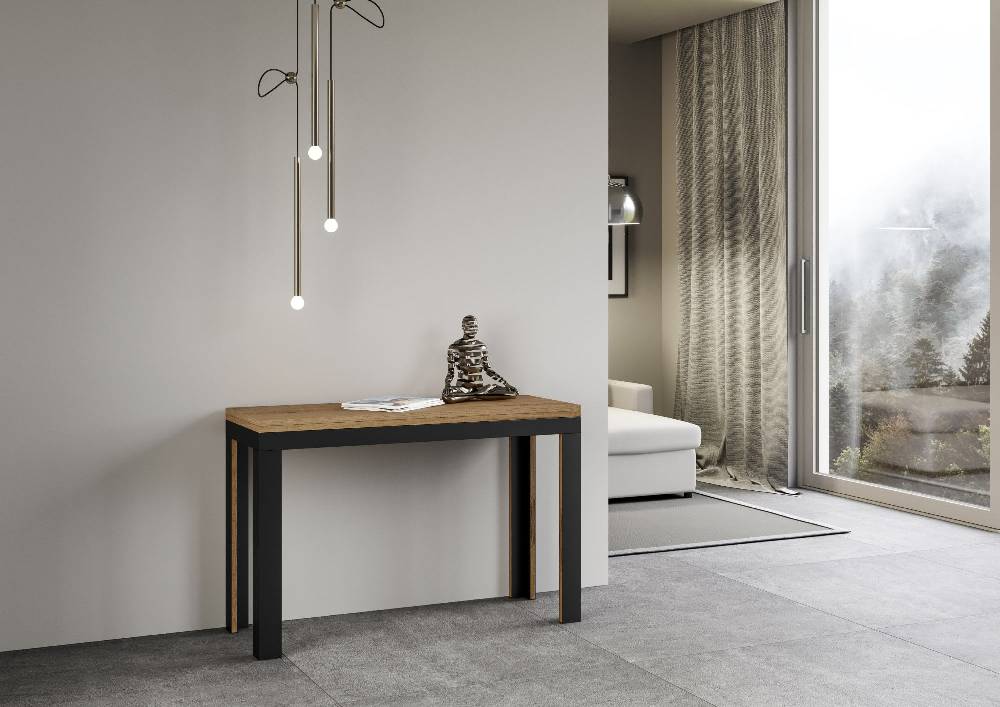 Itamoby Tavolo Linea Double Quercia Natura 120×45 Aperto/Allungato 120×90/200×90 Gambe/telaio Antracite