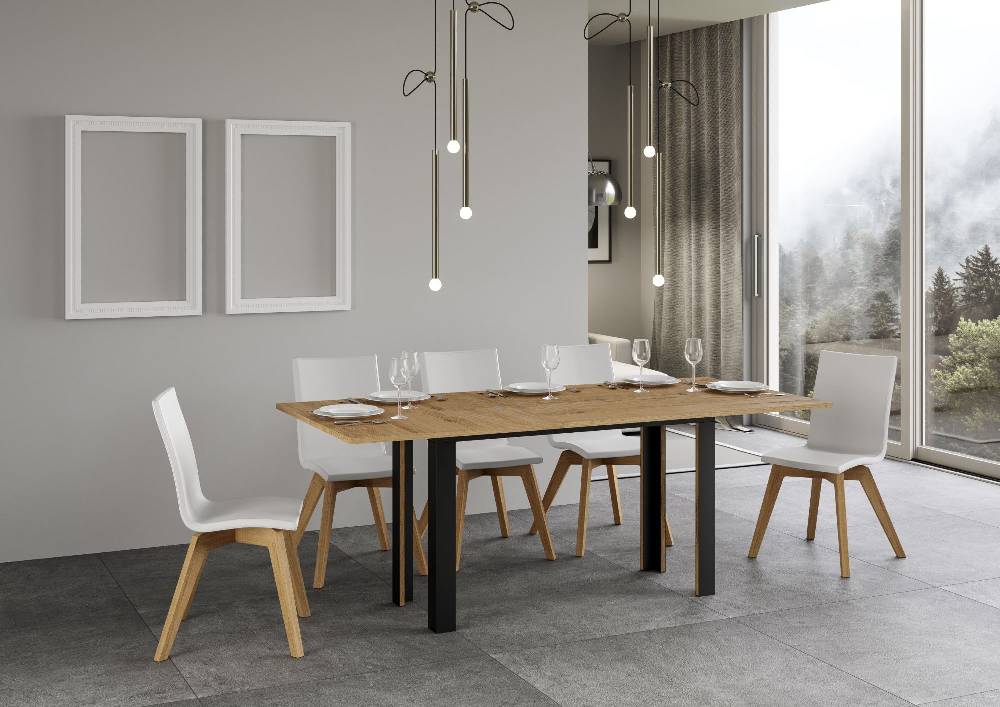 Itamoby Tavolo Linea Double Quercia Natura 120×45 Aperto/Allungato 120×90/200×90 Gambe/telaio Antracite