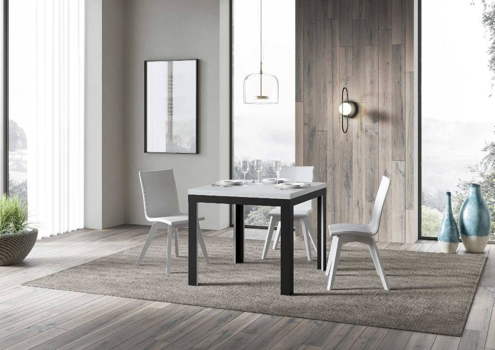 Itamoby Tavolo Linea Libra Bianco Frassino 90×90 Allungato 90×180 Telaio Antracite