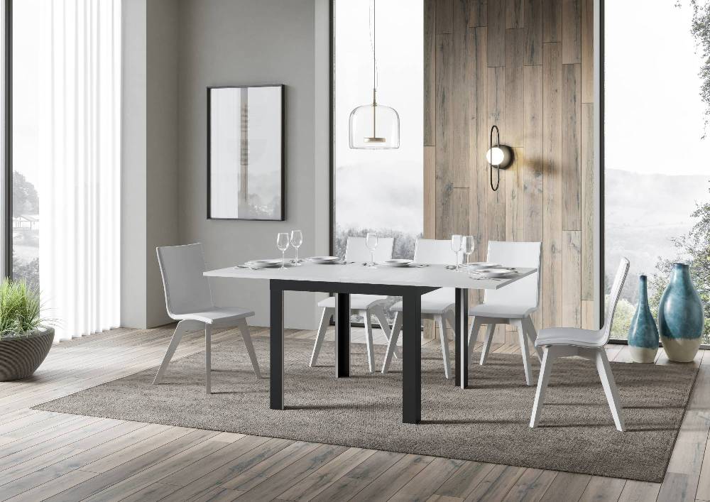 Itamoby Tavolo Linea Libra Bianco Frassino 90×90 Allungato 90×180 Telaio Antracite