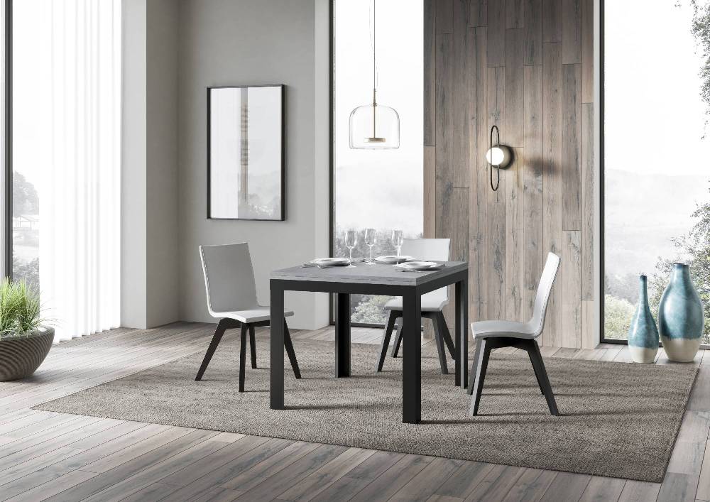 Itamoby Tavolo Linea Libra Cemento 90×90 Allungato 90×180 Telaio Antracite