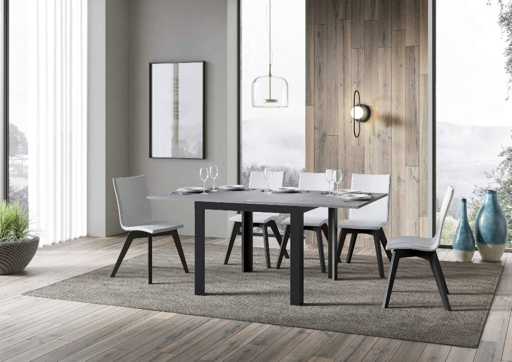 Itamoby Tavolo Linea Libra Cemento 90×90 Allungato 90×180 Telaio Antracite