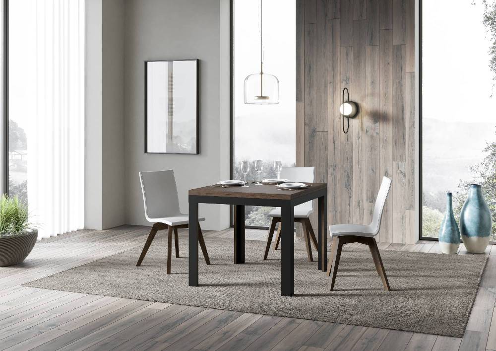 Itamoby Tavolo Linea Libra Noce 90×90 Allungato 90×180 Telaio Antracite