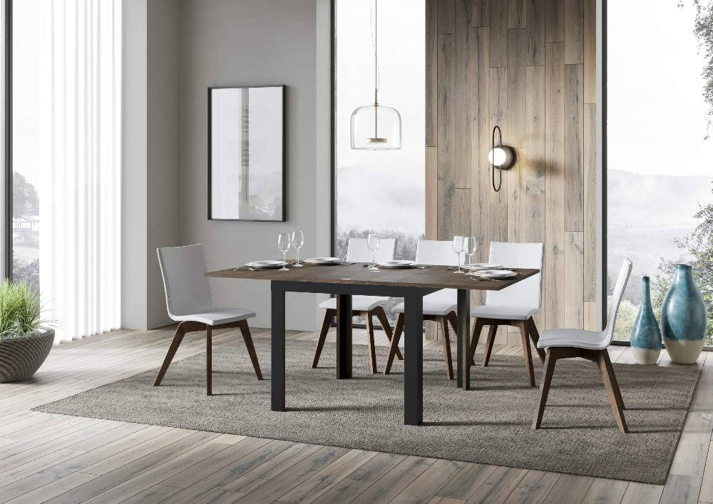 Itamoby Tavolo Linea Libra Noce 90×90 Allungato 90×180 Telaio Antracite