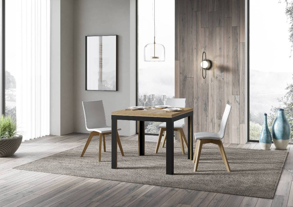 Itamoby Tavolo Linea Libra Quercia Natura 90×90 Allungato 90×180 Telaio Antracite