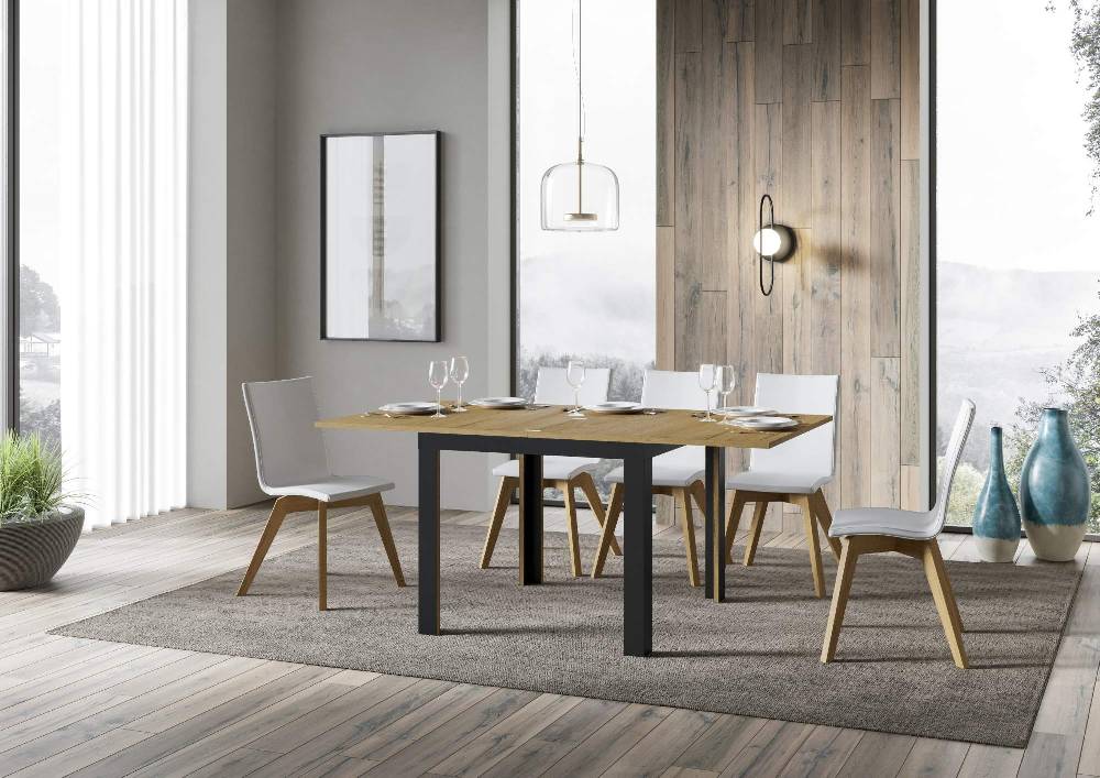 Itamoby Tavolo Linea Libra Quercia Natura 90×90 Allungato 90×180 Telaio Antracite