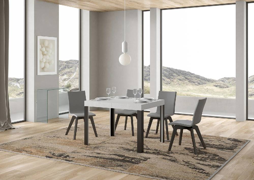 Itamoby Tavolo Linea Piano Bianco Frassino Cm. 70×110 Allungabile Fino A 194 Telaio Antracite