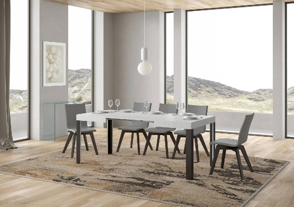 Itamoby Tavolo Linea Piano Bianco Frassino Cm. 70×110 Allungabile Fino A 194 Telaio Antracite