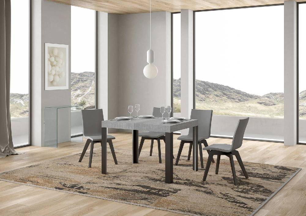 Itamoby Tavolo Linea Piano Cemento Cm. 80×120 Allungabile Fino A 204 Telaio Antracite