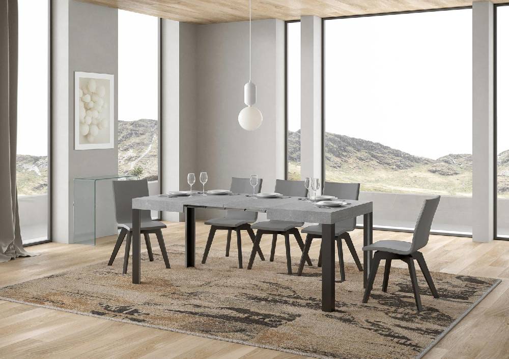 Itamoby Tavolo Linea Piano Cemento Cm. 80×120 Allungabile Fino A 204 Telaio Antracite