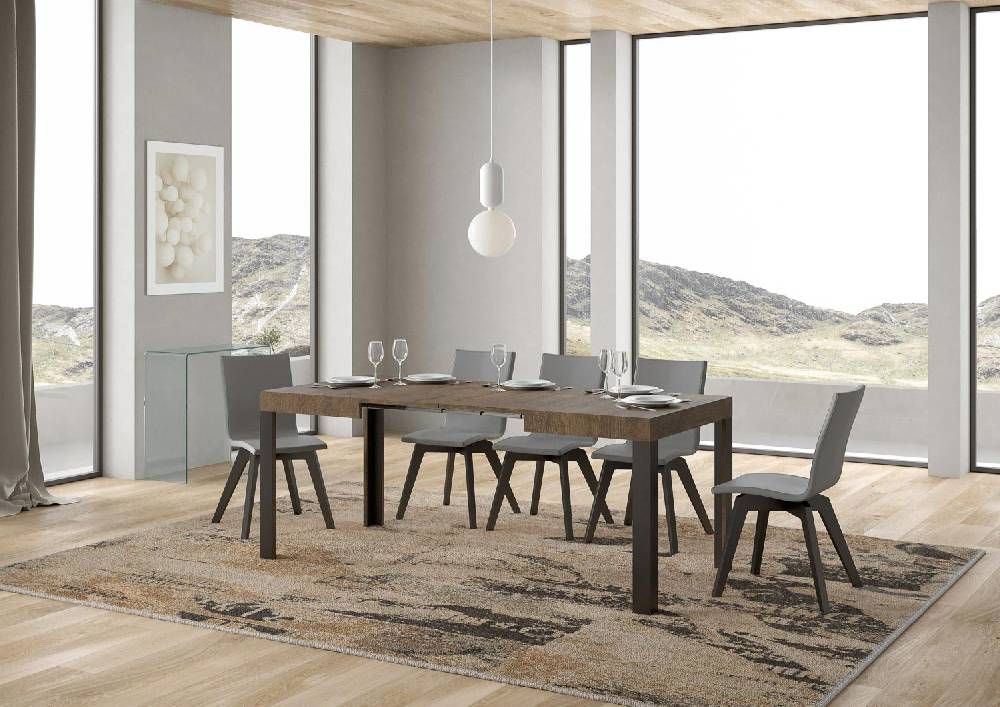 Itamoby Tavolo Linea Piano Noce Cm. 80×120 Allungabile Fino A 204 Telaio Antracite