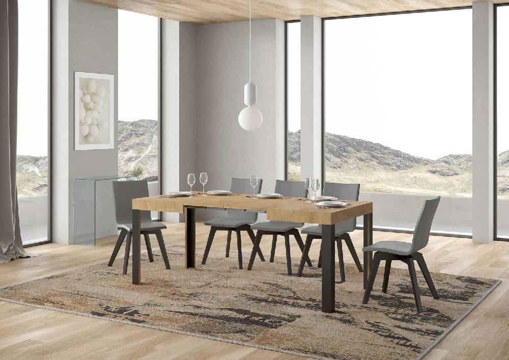 Itamoby Tavolo Linea Piano Quercia Natura Cm. 70×110 Allungabile Fino A 194 Telaio Antracite