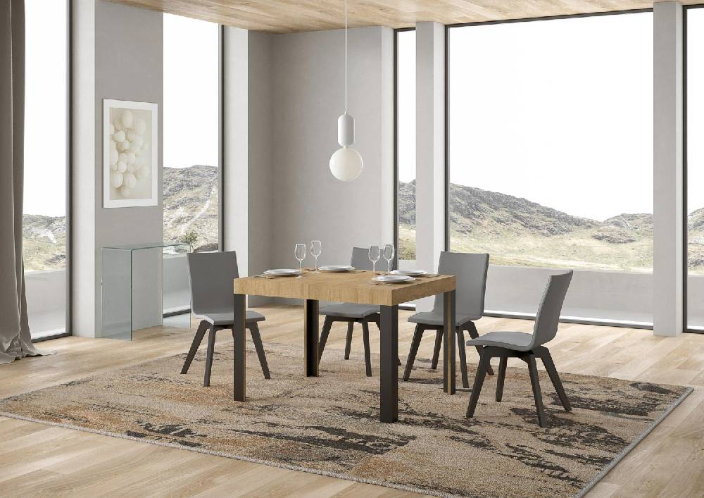 Itamoby Tavolo Linea Piano Quercia Natura Cm. 80×120 Allungabile Fino A 204 Telaio Antracite