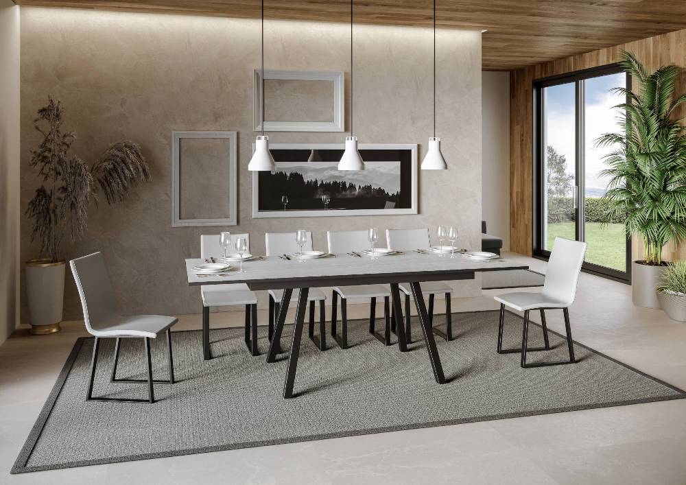 Itamoby Tavolo Mirhi Piano Bianco Frassino 90×160 + 60 Telaio Antracite