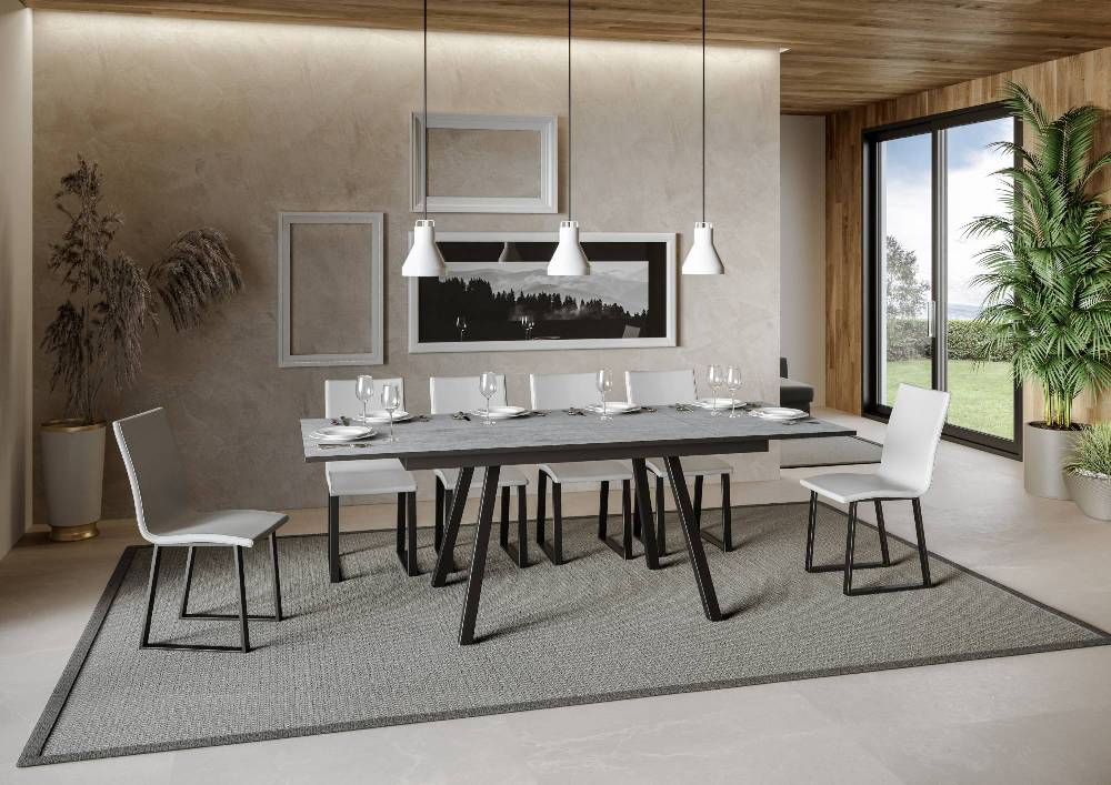 Itamoby Tavolo Mirhi Piano Cemento 90×160 + 60 Telaio Antracite