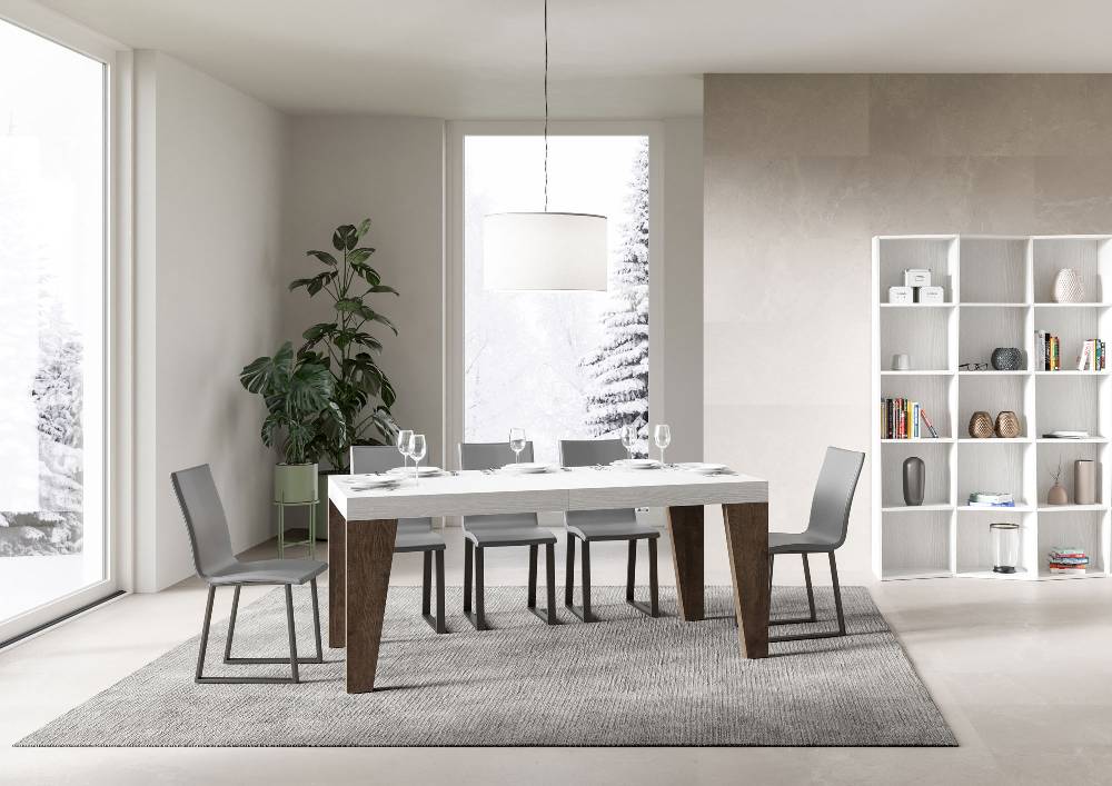 Itamoby Tavolo Naxy Mix Allungabile Piano Bianco Frassino Gambe Noce 90×180 Allungato 284