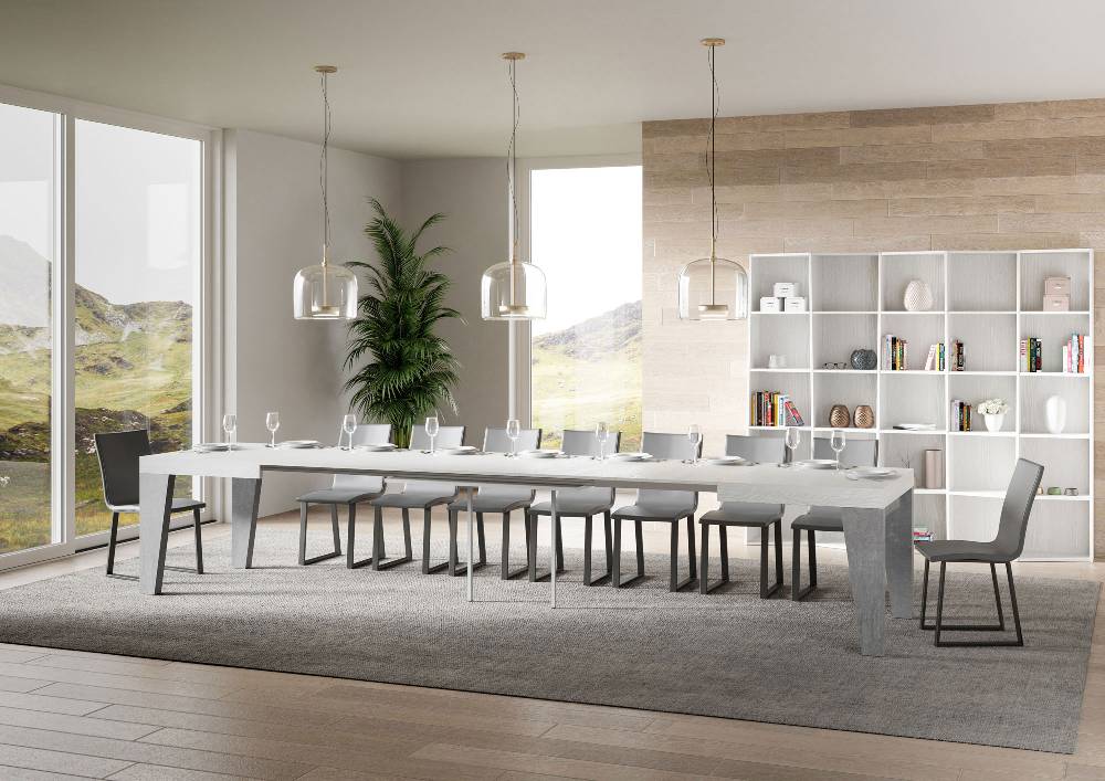 Itamoby Tavolo Naxy Mix Allungabile Piano Bianco Frassino Gambe Cemento 90×160 Allungato 264