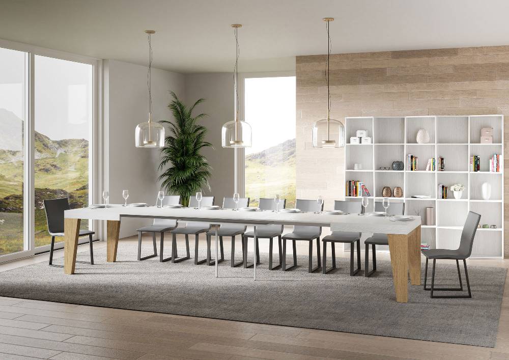 Itamoby Tavolo Naxy Mix Allungabile Piano Bianco Frassino Gambe Quercia Natura 90×160 Allungato 264