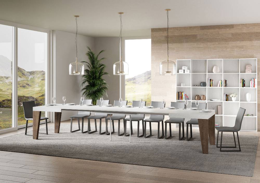 Itamoby Tavolo Naxy Mix Allungabile Piano Bianco Frassino Gambe Noce 90×160 Allungato 264