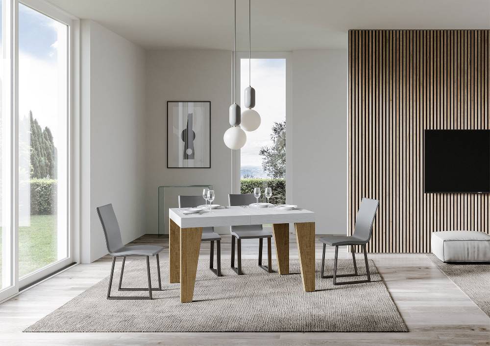 Itamoby Tavolo Naxy Mix Allungabile Piano Bianco Frassino Gambe Quercia Natura 90×130 Allungato 390