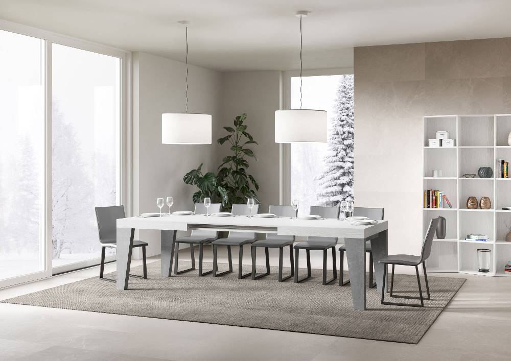 Itamoby Tavolo Naxy Mix Allungabile Piano Bianco Frassino Gambe Cemento 90×180 Allungato 440