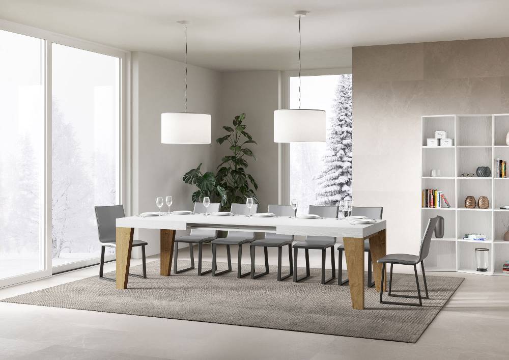 Itamoby Tavolo Naxy Mix Allungabile Piano Bianco Frassino Gambe Quercia Natura 90×180 Allungato 440