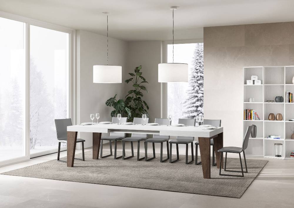 Itamoby Tavolo Naxy Mix Allungabile Piano Bianco Frassino Gambe Noce 90×180 Allungato 440