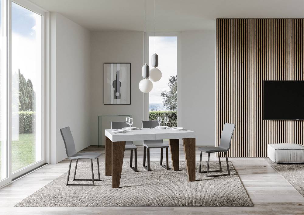 Itamoby Tavolo Naxy Mix Allungabile Piano Bianco Frassino Gambe Noce 90×130 Allungato 234