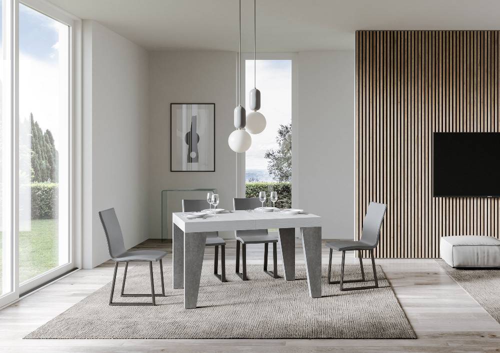 Itamoby Tavolo Naxy Mix Allungabile Piano Bianco Frassino Gambe Cemento 90×130 Allungato 234