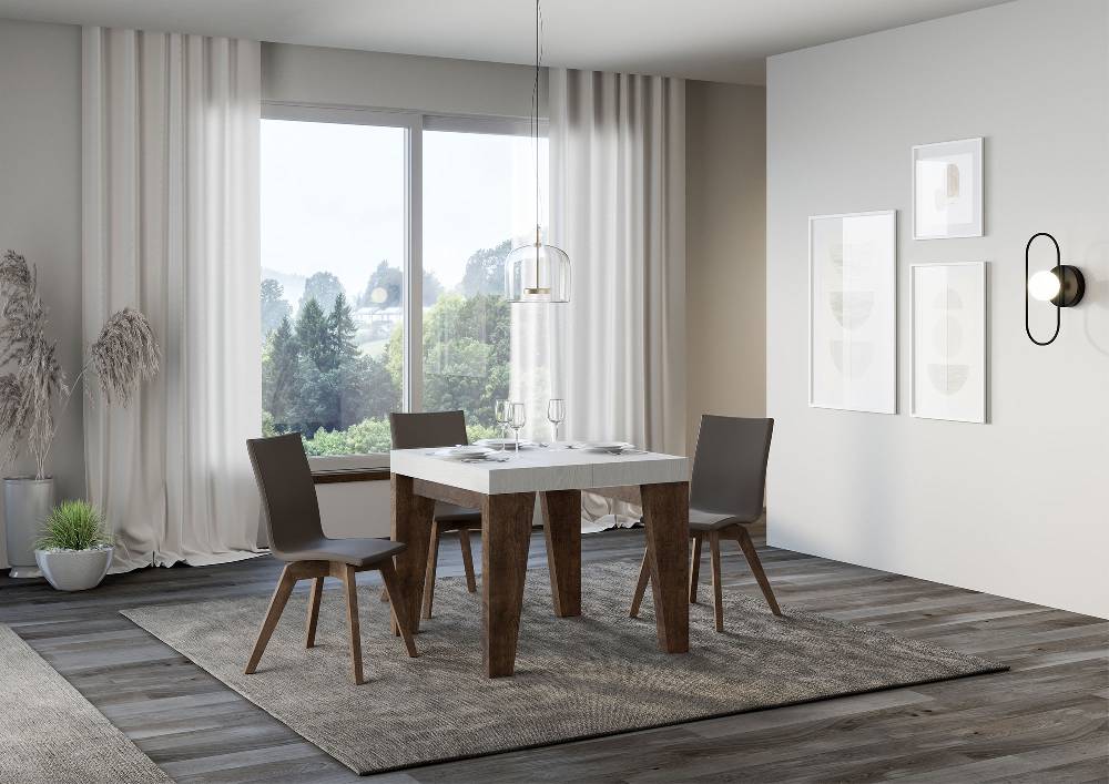 Itamoby Tavolo Naxy Mix Allungabile Piano Bianco Frassino Gambe Noce 90×90 Allungato 246