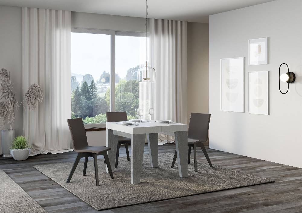 Itamoby Tavolo Naxy Mix Allungabile Piano Bianco Frassino Gambe Cemento 90×90 Allungato 246