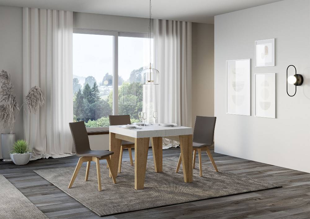 Itamoby Tavolo Naxy Mix Allungabile Piano Bianco Frassino Gambe Quercia Natura 90×90 Allungato 246