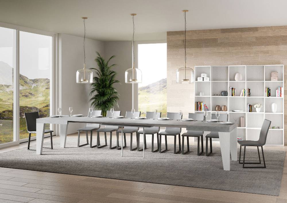 Itamoby Tavolo Naxy Mix Allungabile Piano Cemento Gambe Bianco Frassino 90×160 Allungato 264