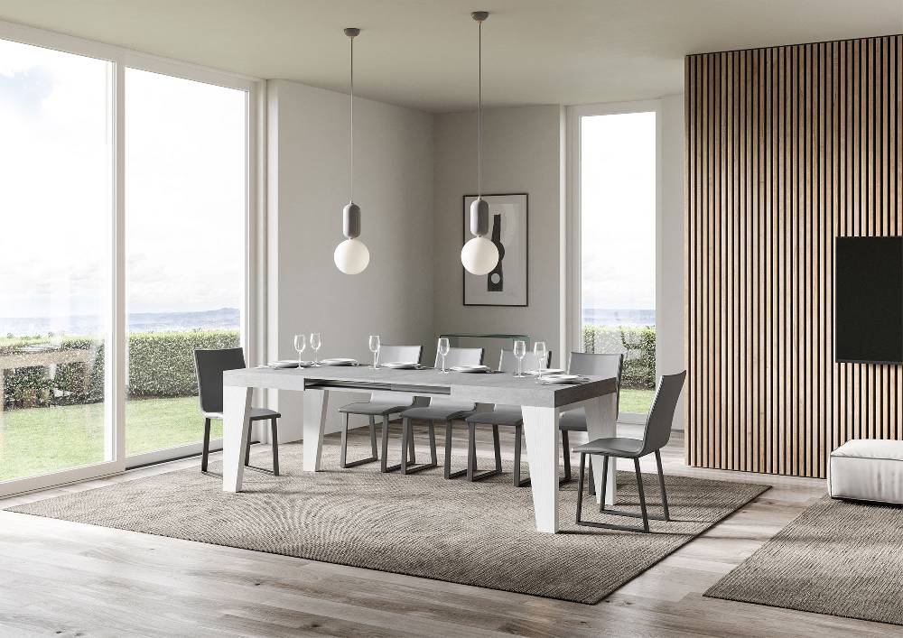 Itamoby Tavolo Naxy Mix Allungabile Piano Cemento Gambe Bianco Frassino 90×130 Allungato 390