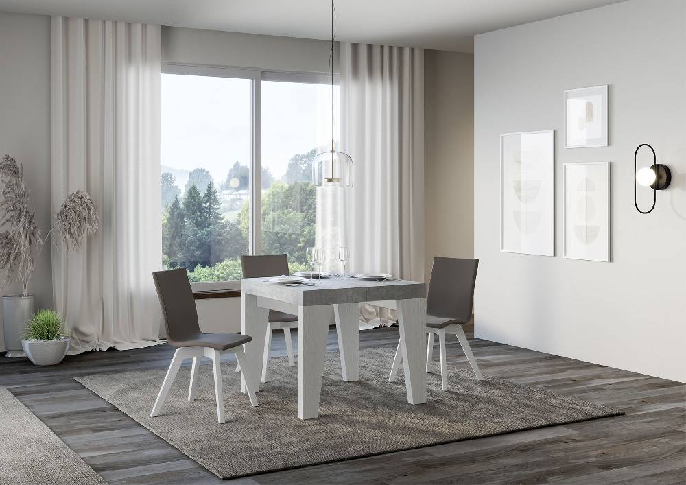 Itamoby Tavolo Naxy Mix Allungabile Piano Cemento Gambe Bianco Frassino 90×90 Allungato 246