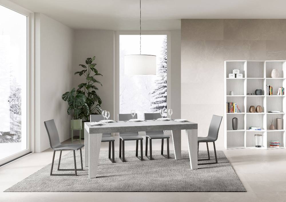 Itamoby Tavolo Naxy Mix Allungabile Piano Cemento Gambe Bianco Frassino 90×180 Allungato 440