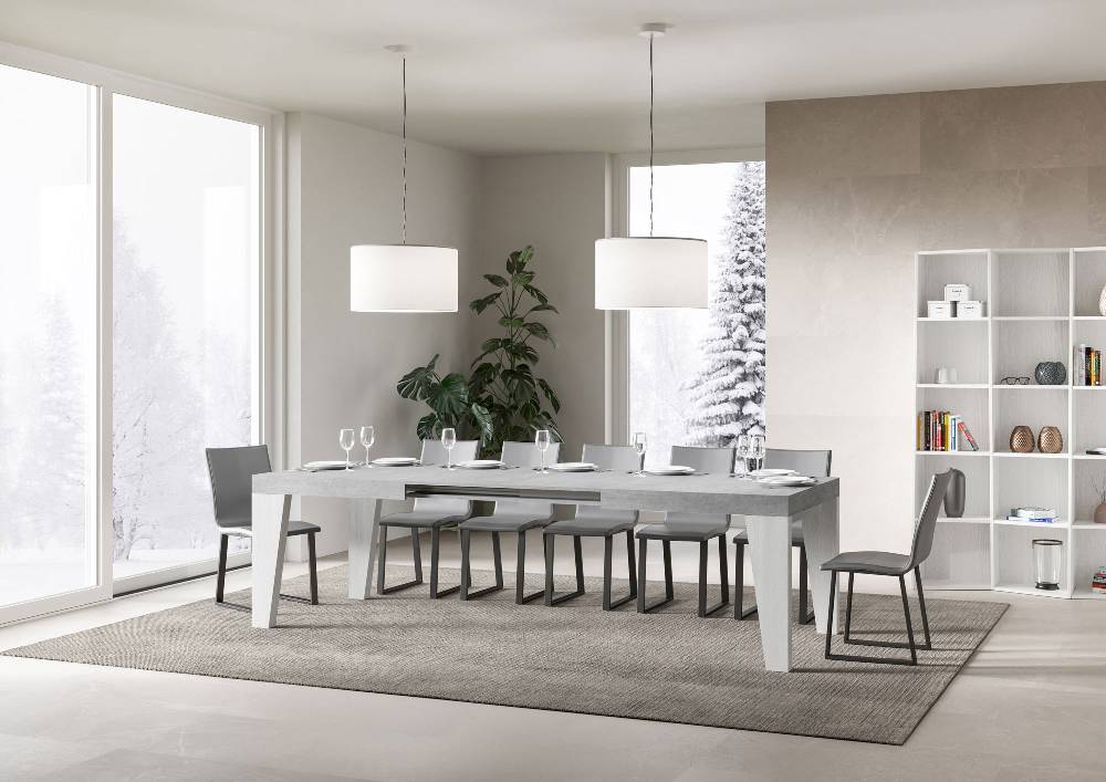 Itamoby Tavolo Naxy Mix Allungabile Piano Cemento Gambe Bianco Frassino 90×180 Allungato 440