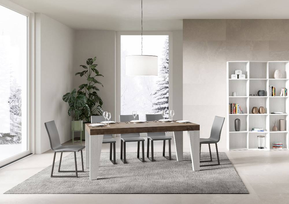 Itamoby Tavolo Naxy Mix Allungabile Piano Noce Gambe Bianco Frassino 90×180 Allungato 284