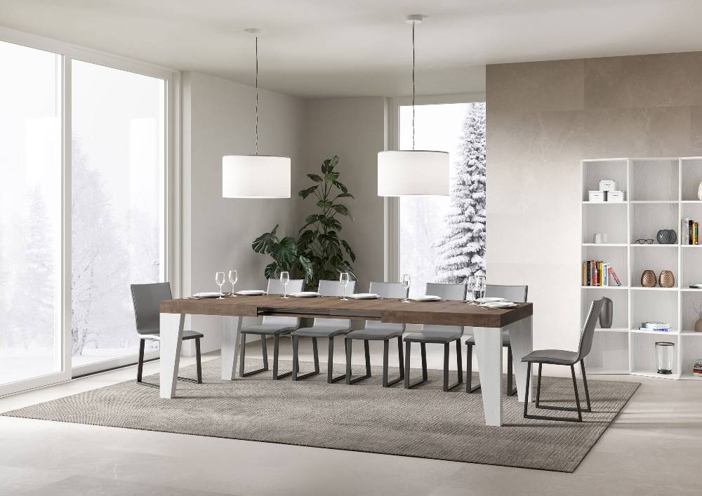 Itamoby Tavolo Naxy Mix Allungabile Piano Noce Gambe Bianco Frassino 90×180 Allungato 284