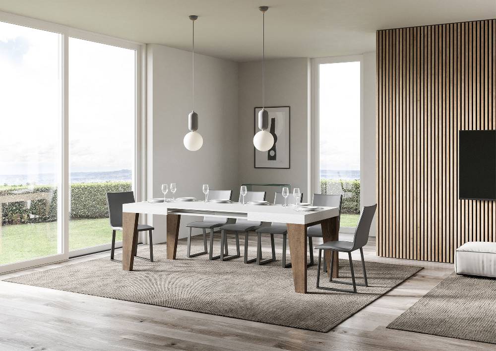 Itamoby Tavolo Naxy Mix Allungabile Piano Noce Gambe Bianco Frassino 90×130 Allungato 390